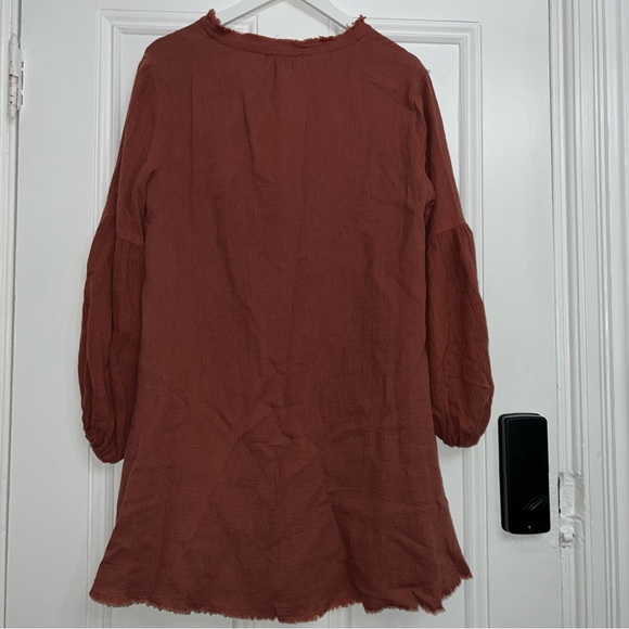 NWT AAKAA Brown Gauze Peasant Dress Size L - Picture 3 of 4